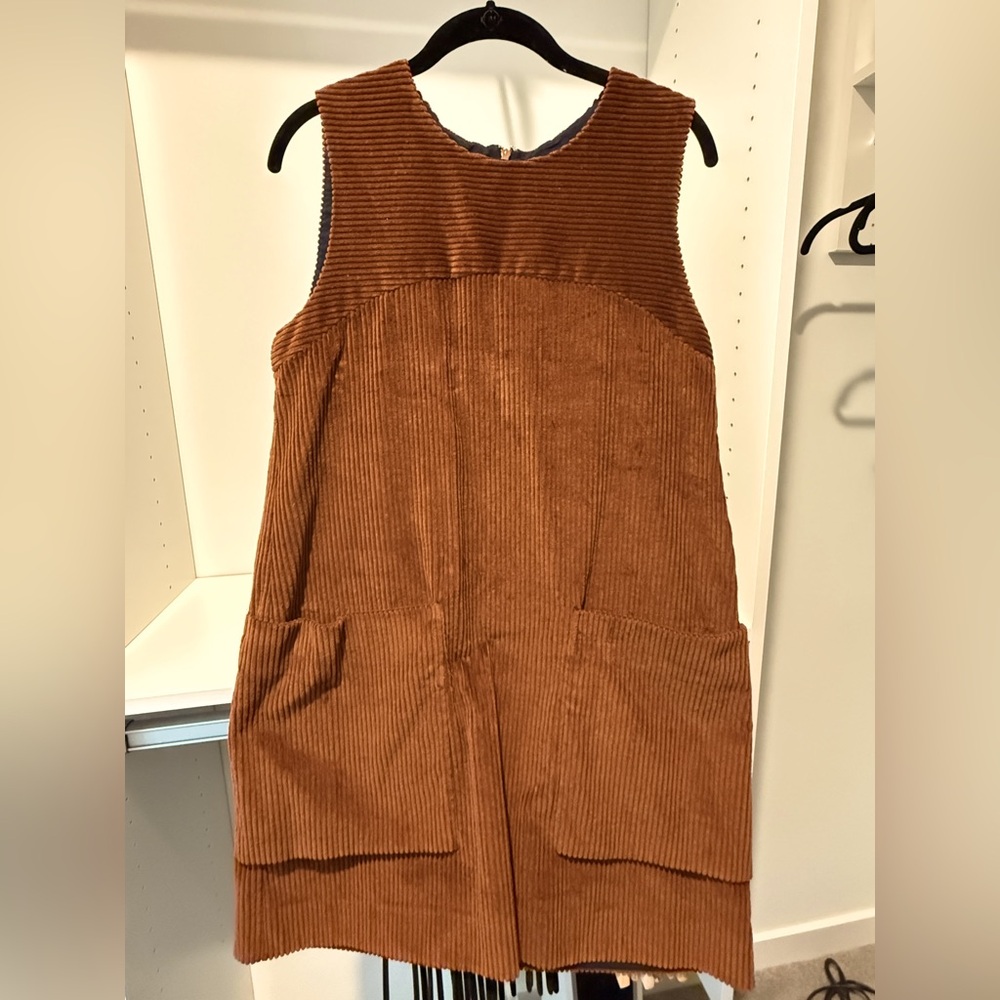 Fall/Winter COS Corduroy Dress in Warm Brown/Rust with Oversized Front Pockets